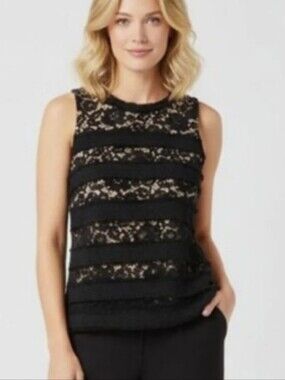 J.Crew Fringey Top in Tweed and Lace Black Nude Blouse Medium Luxury Party Lace